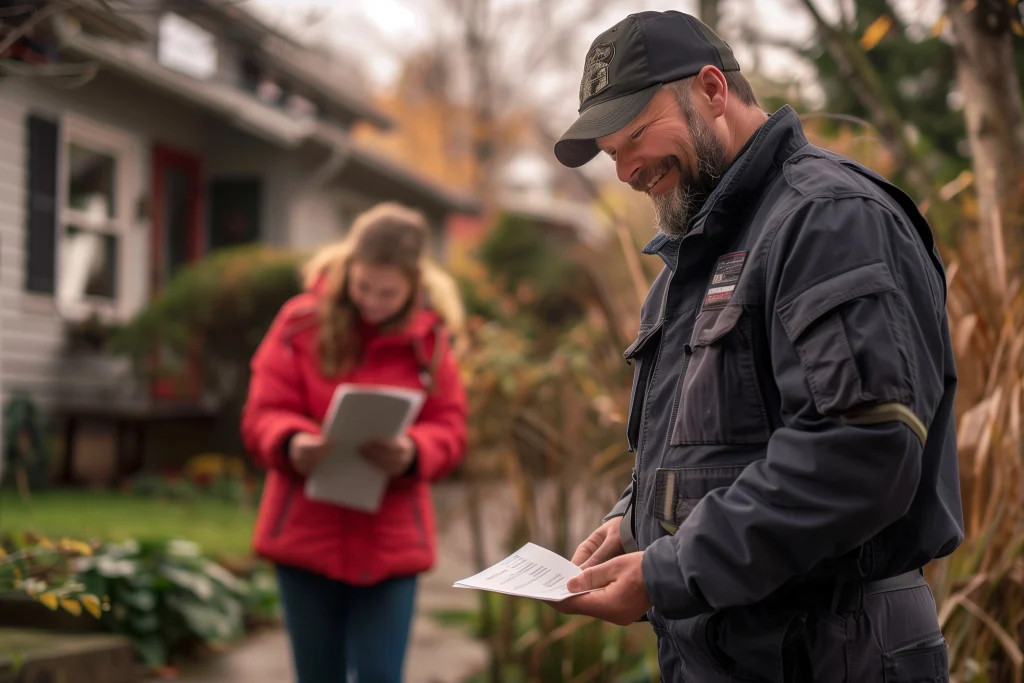 Postman delivering mail in a nice neighborhood in North Dakota